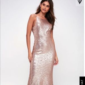 Lulus chic celebration champagne maxi dress